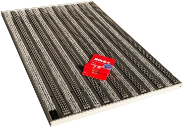 ACO Schuhabstreifer 75 x 50 cm Set mit Winkelrahmen, Rips hellgrau mit Cassettenbürsten und Schnurwasserwaage